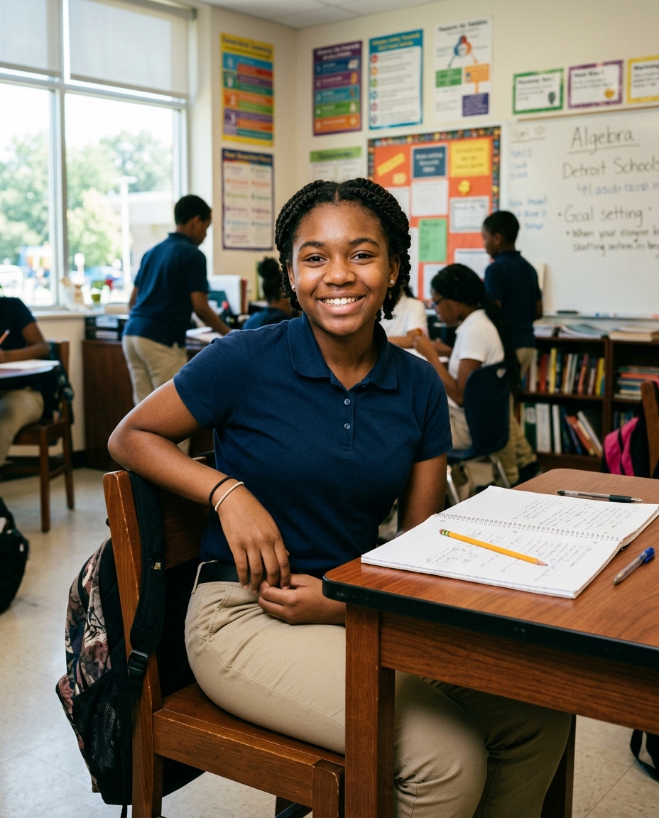 Diverse students collaborating in a Metro Detroit school environment